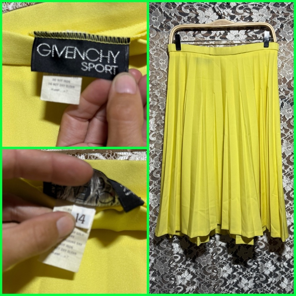 Givenchy Sport Yellow Pleated Circle Skirt sz 14 / medium vintage excellent cond